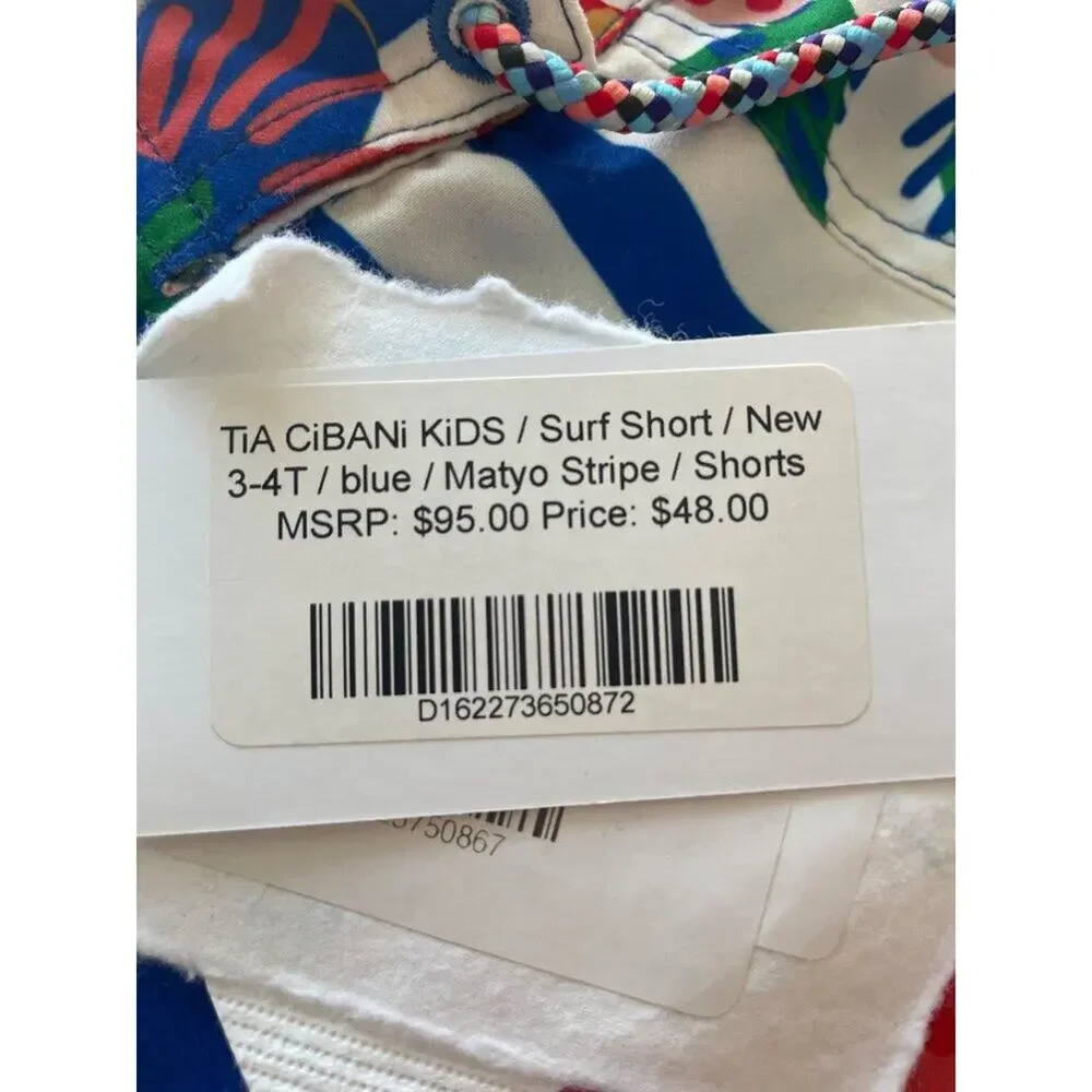 TiA CiBANi KiDS Matyo Striped Floral Surf Swim Trunks Lined Blue 5-6 NWT